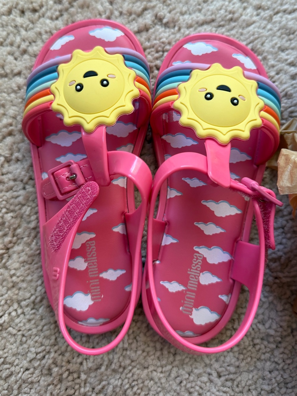 Mini Melissa Pink Sandals with Yellow Sun & Rainbow Straps